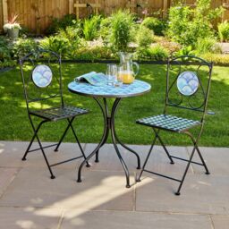 Home Source Shell Mosaic Design Bistro Patio Set Outdoor Garden Balcony Furniture in Blue