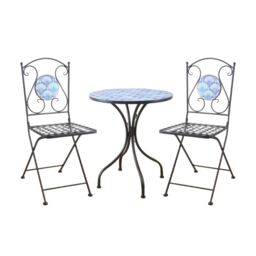 Home Source Shell Mosaic Design Bistro Patio Set Outdoor Garden Balcony Furniture in Blue - thumbnail 4