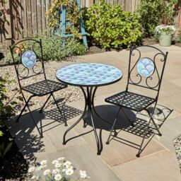 Home Source Shell Mosaic Design Bistro Patio Set Outdoor Garden Balcony Furniture in Blue - thumbnail 2