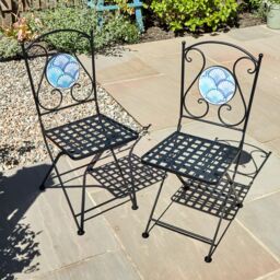 Home Source Shell Mosaic Design Bistro Patio Set Outdoor Garden Balcony Furniture in Blue - thumbnail 5