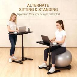 KORVIXA Rolling Laptop Desk Adjustable Height Tilting Top Computer Table in Black - Size: 0.6m2 - thumbnail 3