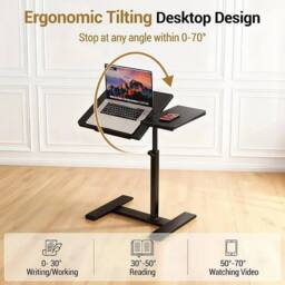 KORVIXA Rolling Laptop Desk Adjustable Height Tilting Top Computer Table in Black - Size: 0.6m2 - thumbnail 5