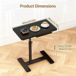 KORVIXA Rolling Laptop Desk Adjustable Height Tilting Top Computer Table in Black - Size: 0.6m2 - thumbnail 2