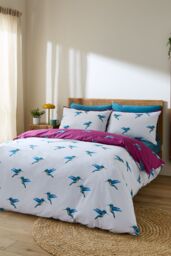 Their Nibs 'Hummingbird' Cotton Reversible Duvet Cover Set in Plum - Size: Double - thumbnail 2