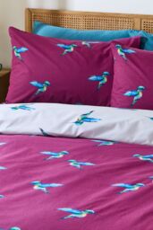 Their Nibs 'Hummingbird' Cotton Reversible Duvet Cover Set in Plum - Size: Double - thumbnail 3