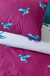 Their Nibs 'Hummingbird' Cotton Reversible Duvet Cover Set in Plum - Size: Double - thumbnail 4
