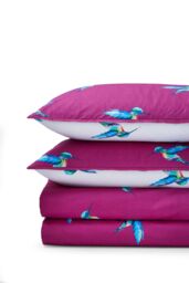 Their Nibs 'Hummingbird' Cotton Reversible Duvet Cover Set in Plum - Size: Double - thumbnail 6