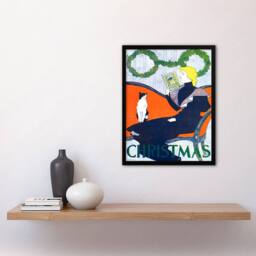 Artery8 Edward Penfield Framed Wall Art Vintage Christmas Woman With Cat in Red - Size: A4 - thumbnail 2