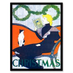 Artery8 Edward Penfield Framed Wall Art Vintage Christmas Woman With Cat in Red - Size: A4 - thumbnail 1