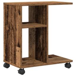 Berkfield Home Side Table with Wheels - Old Wood, 50x30x55 cm, Engineered Wood in Brown - Size: 50 x 30 x 55 cm - thumbnail 2