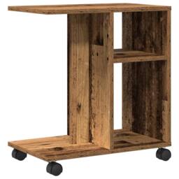 Berkfield Home Side Table with Wheels - Old Wood, 50x30x55 cm, Engineered Wood in Brown - Size: 50 x 30 x 55 cm - thumbnail 5