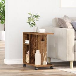 Berkfield Home Side Table with Wheels - Old Wood, 50x30x55 cm, Engineered Wood in Brown - Size: 50 x 30 x 55 cm - thumbnail 4