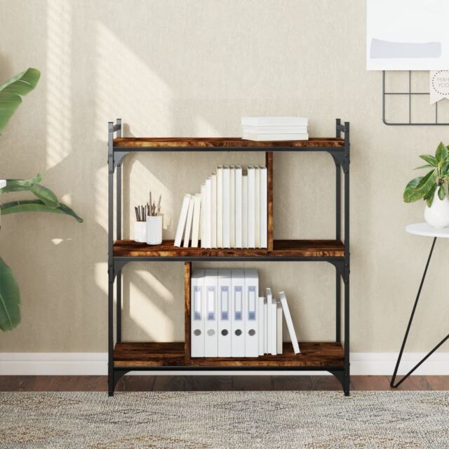Berkfield Home Bookcase 3-Tier Smoked Oak 76x32x88 cm Engineered Wood in Brown - Size: 76 x 32 x 88 cm - image 1