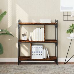 Berkfield Home Bookcase 3-Tier Smoked Oak 76x32x88 cm Engineered Wood in Brown - Size: 76 x 32 x 88 cm - thumbnail 1
