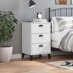 Berkfield Home Bedside Cabinet VIKEN White Engineered Wood - thumbnail 3