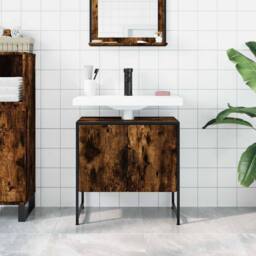 Berkfield Home Sturdy Bathroom Sink Cabinet Smoked Oak 60x33x60 cm Engineered Wood in Brown - Size: 60 x 33 x 60 cm - thumbnail 1