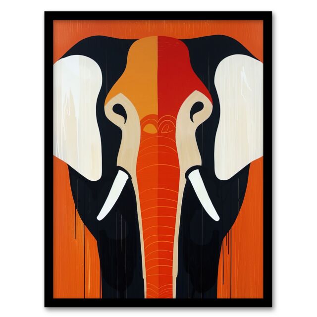"Artery8 Elephant Orange White Black Graphic Design Framed Art Print - Size: W12"" x H16""" - image 1