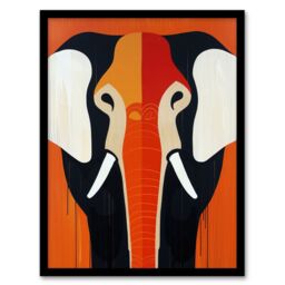"Artery8 Elephant Orange White Black Graphic Design Framed Art Print - Size: W12"" x H16""" - thumbnail 1