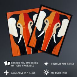 "Artery8 Elephant Orange White Black Graphic Design Framed Art Print - Size: W12"" x H16""" - thumbnail 2
