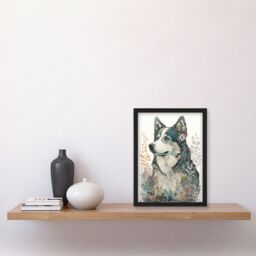 Artery8 Siberian Husky Dog Nature Spirit Animal Modern Multicoloured Illustration Artwork Framed Wall Art Print A4 in Black - thumbnail 2