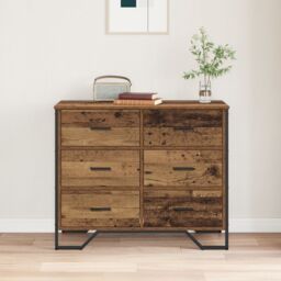 Berkfield Home Chest of Drawers Old Wood 91x35.5x74.5 cm Engineered Wood in Brown - thumbnail 4