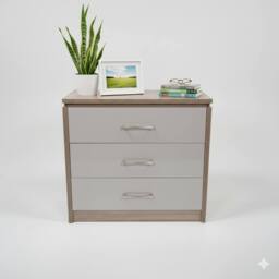 Harmin 3 Drawer Chest - Dark Oak Frame with High Gloss Grey Fronts - thumbnail 3