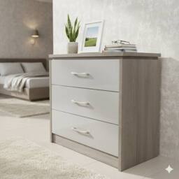 Harmin 3 Drawer Chest - Dark Oak Frame with High Gloss Grey Fronts - thumbnail 4