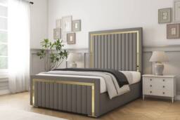 "Sloomy Boston Gold Dumfries Frame-Mattress - 50"" Upholstered Headboard in Light Grey - Size: Super King" - thumbnail 2