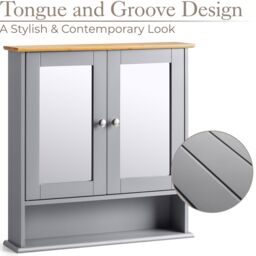Christow Bathroom Mirrored Cabinet White Grey Wooden Double Wall Mounted Storage Unit - thumbnail 4