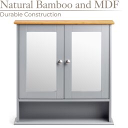 Christow Bathroom Mirrored Cabinet White Grey Wooden Double Wall Mounted Storage Unit - thumbnail 3