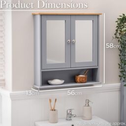 Christow Bathroom Mirrored Cabinet White Grey Wooden Double Wall Mounted Storage Unit - thumbnail 6