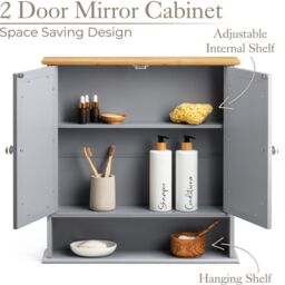 Christow Bathroom Mirrored Cabinet White Grey Wooden Double Wall Mounted Storage Unit - thumbnail 2