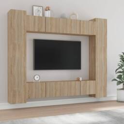 Berkfield Home 8 Piece TV Cabinet Set Sonoma Oak Engineered Wood in Light Tan - thumbnail 2