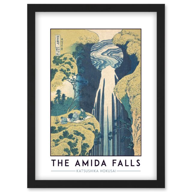 Artery8 Katsushika Hokusai The Amida Falls Painting Artwork Framed Wall Art Print A4 in Black - image 1