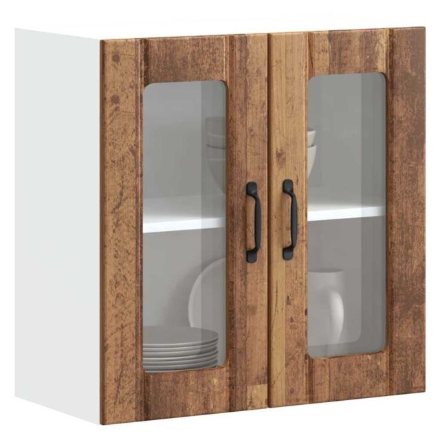 Berkfield Home Kitchen Wall Cabinet with Glass Door Lucca Old Wood Engineered Wood in Brown - image 1