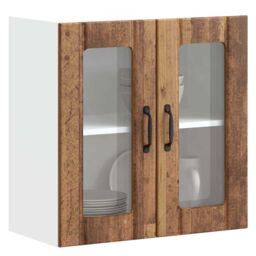 Berkfield Home Kitchen Wall Cabinet with Glass Door Lucca Old Wood Engineered Wood in Brown - thumbnail 1