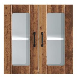 Berkfield Home Kitchen Wall Cabinet with Glass Door Lucca Old Wood Engineered Wood in Brown - thumbnail 6