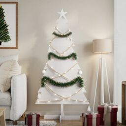 Berkfield Home Wooden Christmas Tree for Decoration White 150 cm Solid Wood Pine