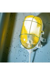 CGC Lighting Oval Metal Cage Bulkhead Wall Or Ceiling Light in White - thumbnail 1