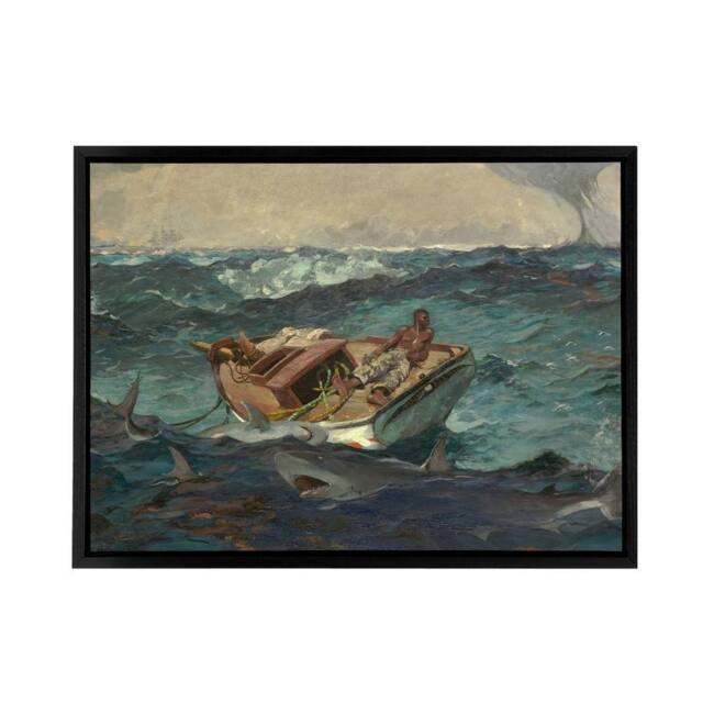 "Artery8 Homer The Gulf Stream Painting Wall Framed Canvas Wall Art Print in Blue - Size: W18"" x H24""" - image 1