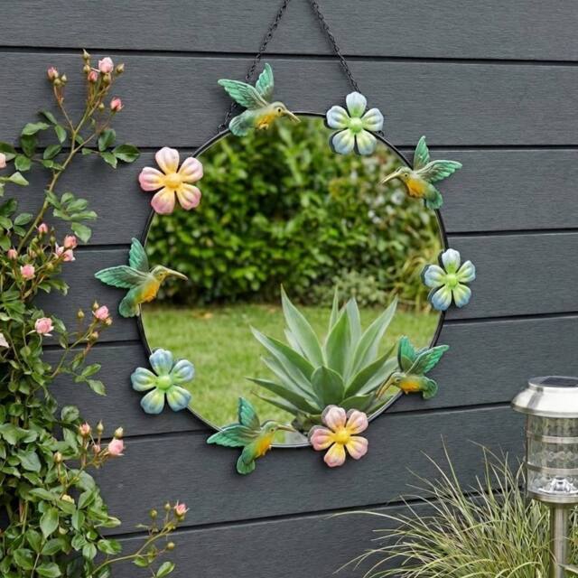 Garden Greatness Hanging Floral Hummingbird Garden Mirror in Black - Size: 1 Pack - image 1