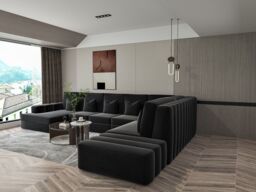 HOB Furniture Luxury Grand Linear U Shape Sofa - Sofa With Coffee Table - 12ftx9ftx6ft in Black - thumbnail 2