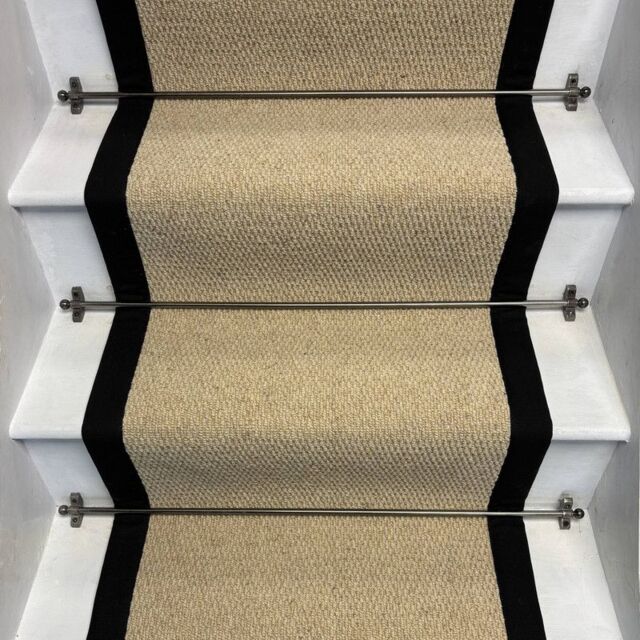 RainbowHome Kalahari Cream Wool Stair Runner With 100% Cotton Black Border - Size: 60 cm x 600 cm - image 1