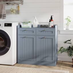 Costway Tilt-Out Laundry Hamper Cabinet Bathroom Storage Unit w/2 Drawers in Grey - thumbnail 7