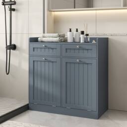 Costway Tilt-Out Laundry Hamper Cabinet Bathroom Storage Unit w/2 Drawers in Grey