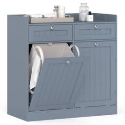 Costway Tilt-Out Laundry Hamper Cabinet Bathroom Storage Unit w/2 Drawers in Grey - thumbnail 4