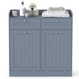 Costway Tilt-Out Laundry Hamper Cabinet Bathroom Storage Unit w/2 Drawers in Grey - thumbnail 3