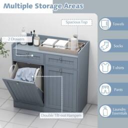 Costway Tilt-Out Laundry Hamper Cabinet Bathroom Storage Unit w/2 Drawers in Grey - thumbnail 8