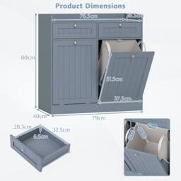 Costway Tilt-Out Laundry Hamper Cabinet Bathroom Storage Unit w/2 Drawers in Grey - thumbnail 2