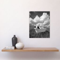"Artery8 Cow In Bathtub in a Field Black White Surreal Wall Art Print in Grey - Size: W18"" x H24""" - thumbnail 4